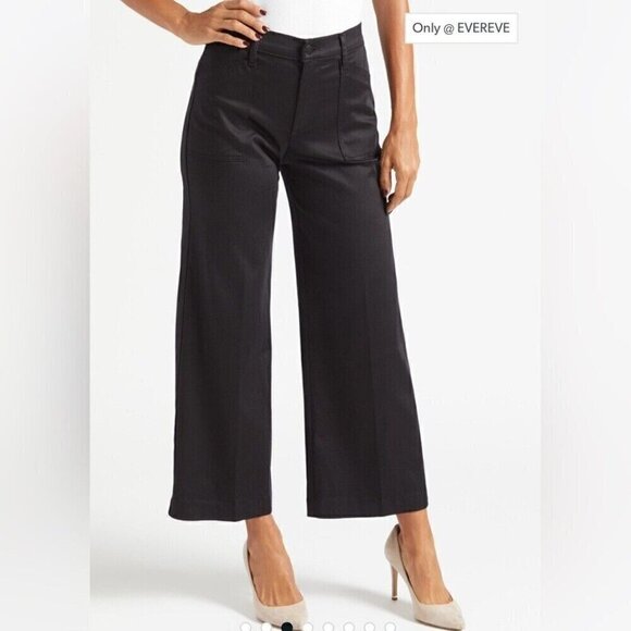 Evereve Linen Blend Wide-Leg High Rise Trouser Pants Classic Black size 32 - Picture 2 of 9